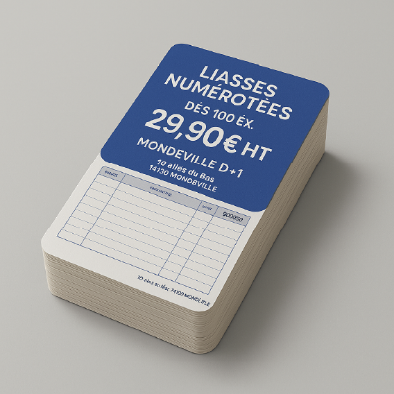 Mockup liasses numérotées CRIG Mondeville B2B, format A4 perforé Imprim'Vert