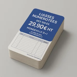 Mockup liasses numérotées CRIG Mondeville B2B, format A4 perforé Imprim'Vert, dès 100 ex. livraison 48h